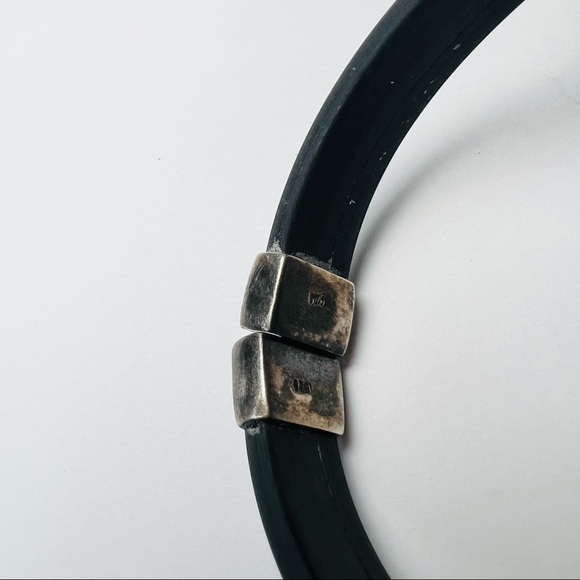 Men's Sterling Silver Rubber Bracelet 7.25" - Picture 3 of 11